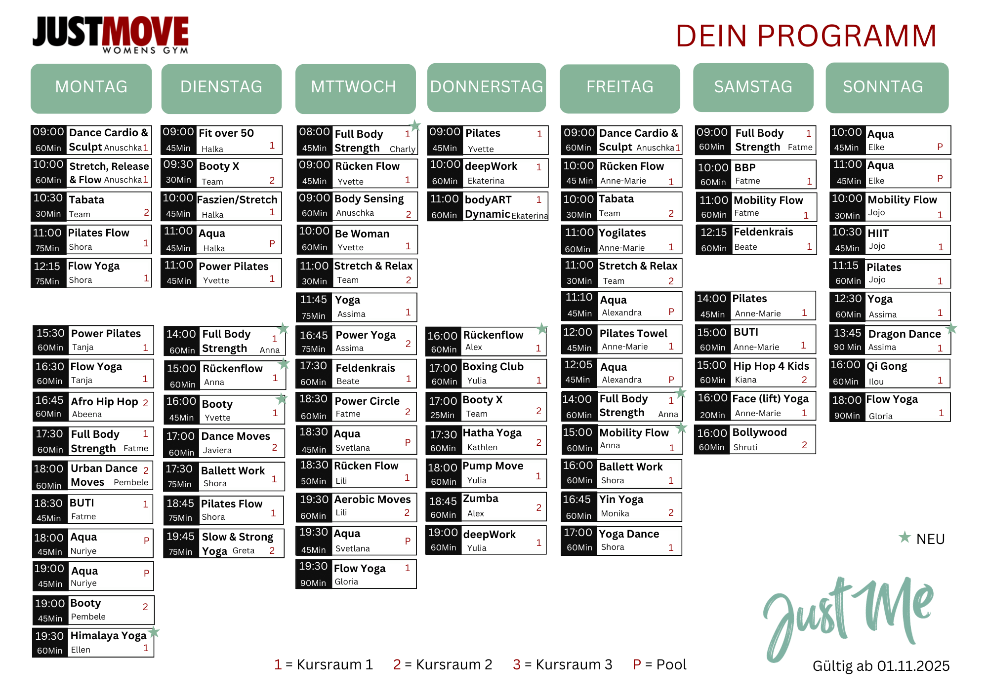 Kursplan ab November 2025
